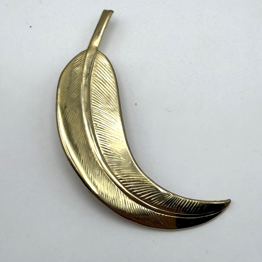 Vintage Gold Tone‎ Feather Brooch • Large Feather Pin